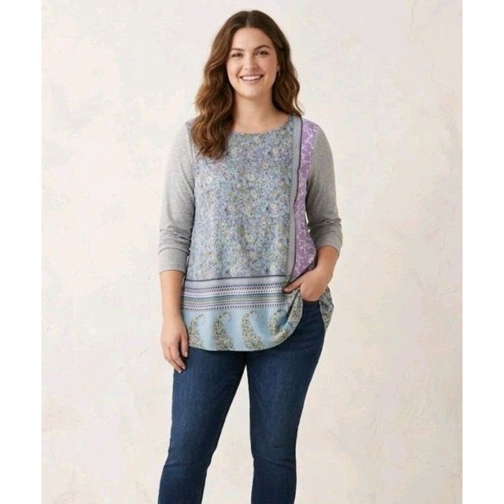 J Jill Blouse Size M Floral 3/4 Sleeve Tunic Rayon/ Modal